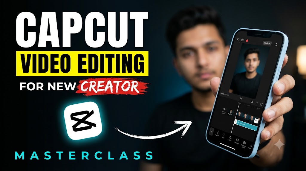 AI-generated example result for the youtube-thumbnail prompt: CapCut Video Editing Masterclass Thumbnail – For New Creators AI YouTube Thumbnail Prompt