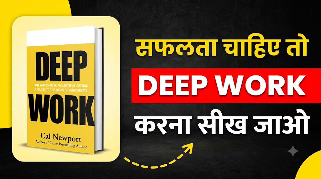 AI-generated example result for the youtube-thumbnail prompt: Deep Work Book Review Thumbnail – Cal Newport Hindi Explanation Design AI YouTube Thumbnail Prompt
