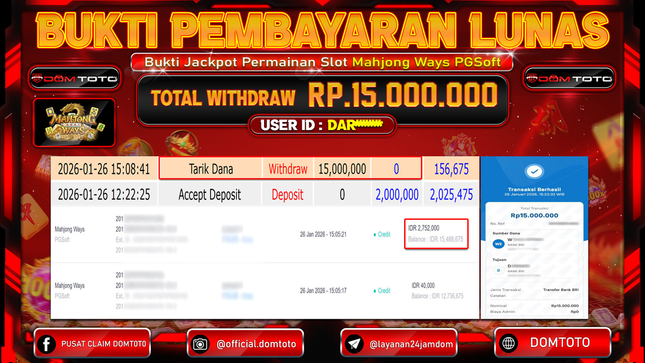 JACKPOT SLOT Mahjong Ways PGSoft 26 JANUARI 2026