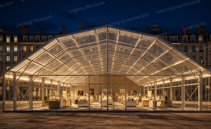 Clear-top tent roof detail showing high-transparency PVC material