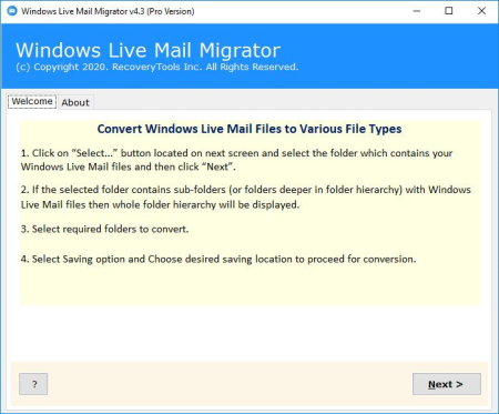 RecoveryTools Windows Live Mail Migrator 4.7