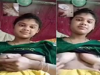 The lovely busty girl is seen making a call with her lover