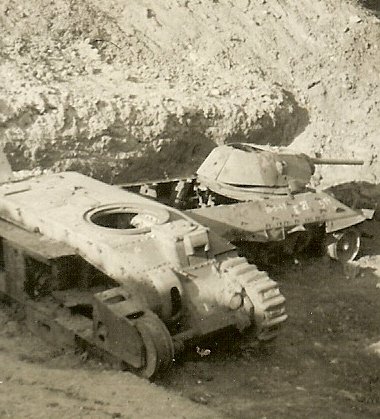 Bargain Lot (2) Photos- Rare Pics of US Soldier Posed w- KO'd French Char B1 & Russian T-34 Panzer T