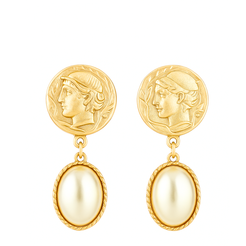 Gold Toned Pearl Drop Earrings