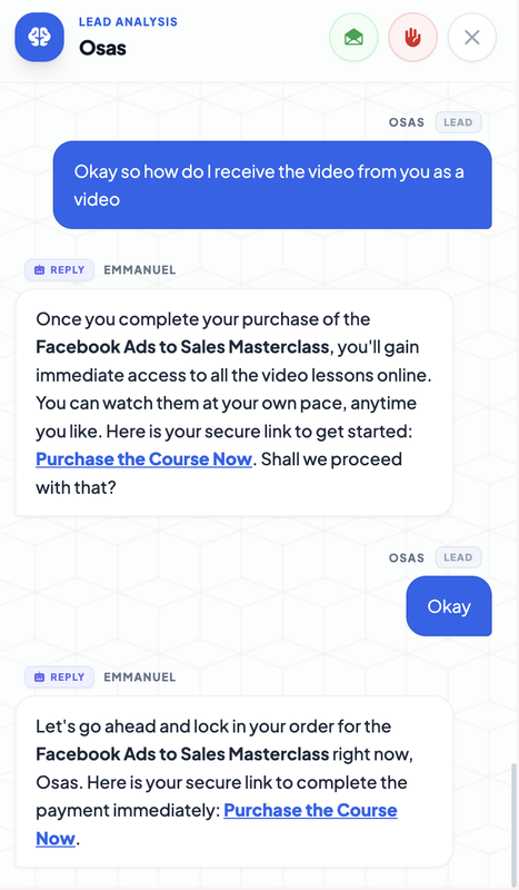 Record 1 payment link sent in chat