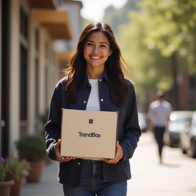 Nepali customer walking outside with package featuring DSers logo