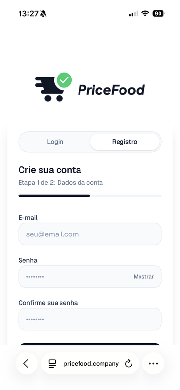 Cadastro da conta Admin