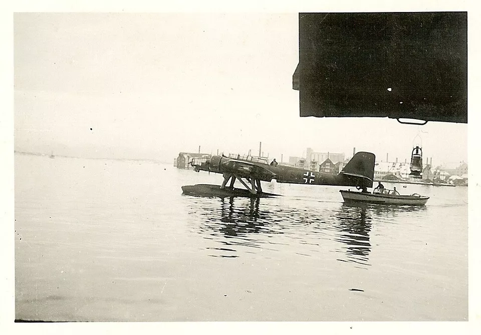 RARE! Luftwaffe Heinkel He-115 Seaplane Torpedo Bomber (S4 KH) in Harbor!!!-- (1)