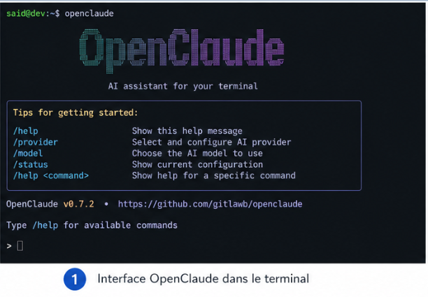 Interface OpenClaude dans le terminal pour coder avec une intelligence artificielle