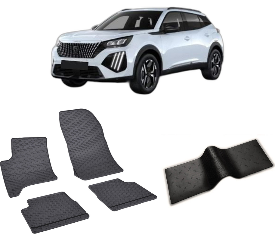 Set covorase auto PEUGEOT 2008 II HYBRID FACELIFT din 2023-PREZENT, cu covoras tunel median, CAROSERIE SUV, Presuri cauciuc 100%, compatibil cu autoturismul PEUGEOT 2008 II HYBRID FACELIFT, Rigum