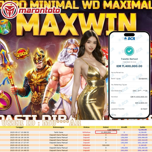 Bukti Kemenangan Member Marontoto Sebesar 11,400,000 JuTa