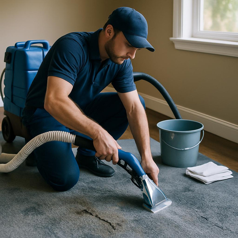 Процесс экстракционной химчистки коврового покрытия после повреждений