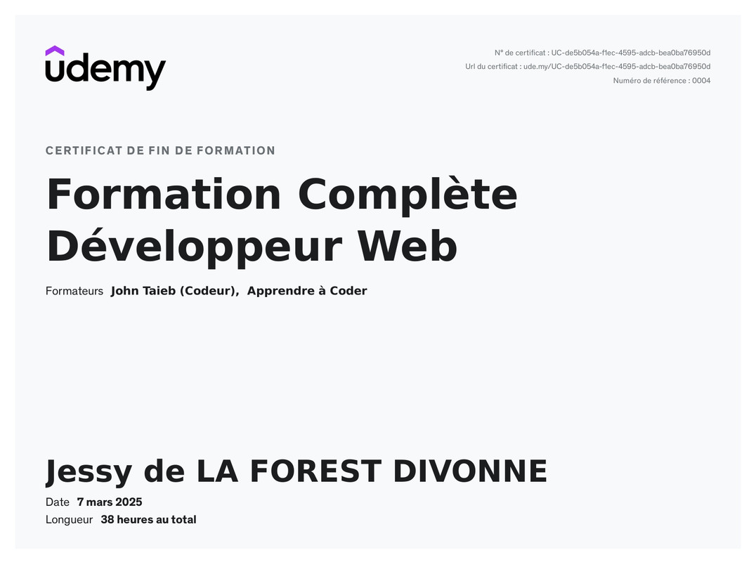 Certificat de formation développeur web