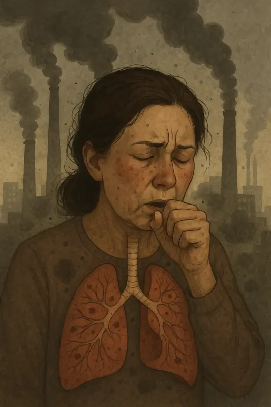 Air pollution and health: illustration of lungs damaged by pollution