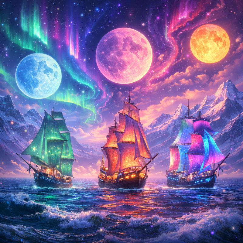 Ba con thuyền buồm kỳ ảo trên đại dương