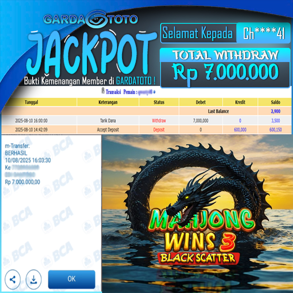 JACKPOT DI PERMAINAN  SLOT PRAGMATIC PLAY MAHJONG WINS 3 WD Rp 7.000.000,- DIBAYAR LUNAS GARDATOTO MANTAP !