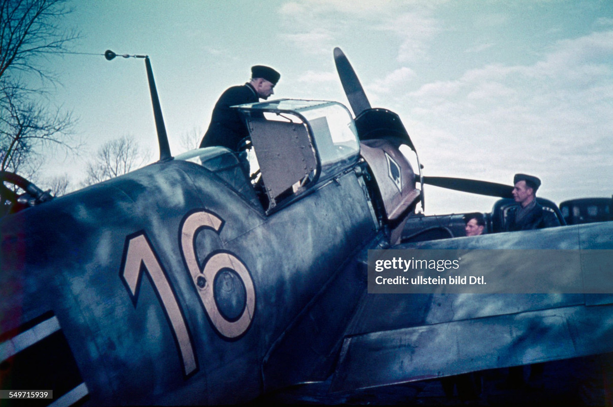 Messerschmitt bf-109 (JG53 'spade-as fighter wing) at an airfild in norther france (battle of Britai