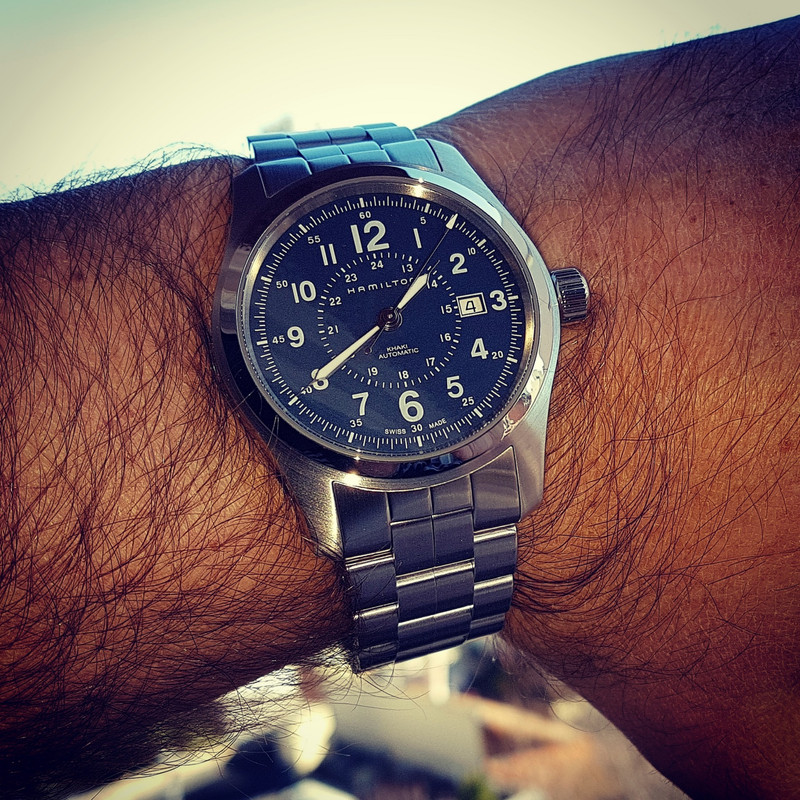 Hamilton Khaki Field Auto 42 mm 100M Blue Dial Bracelet #H70605143