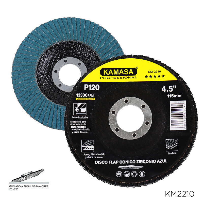 DISCO FLAP CONICO ZIRCONIO AZUL 4.5" P120 KAMASA