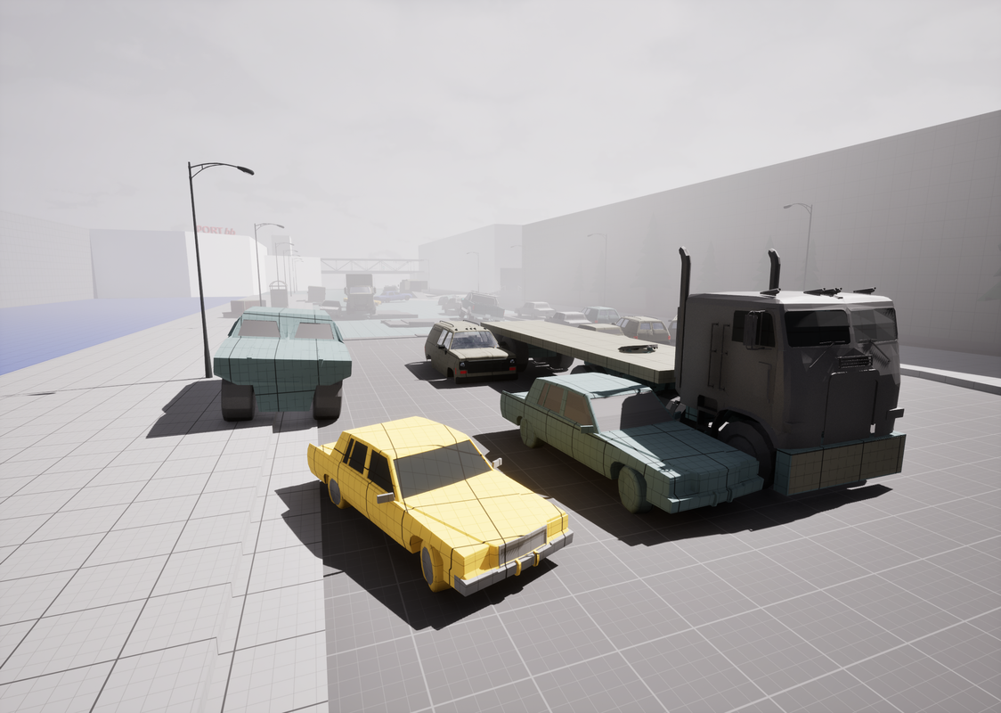 Recreated opening stretch — matched car footprint & lane widths