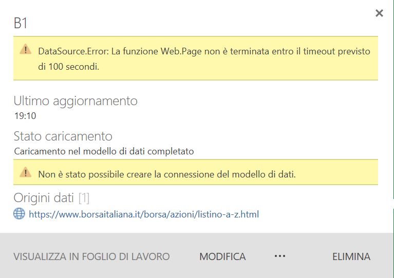 Problema quando tento di scaricare la query sul foglio di lavoro di excel -  MondoBI