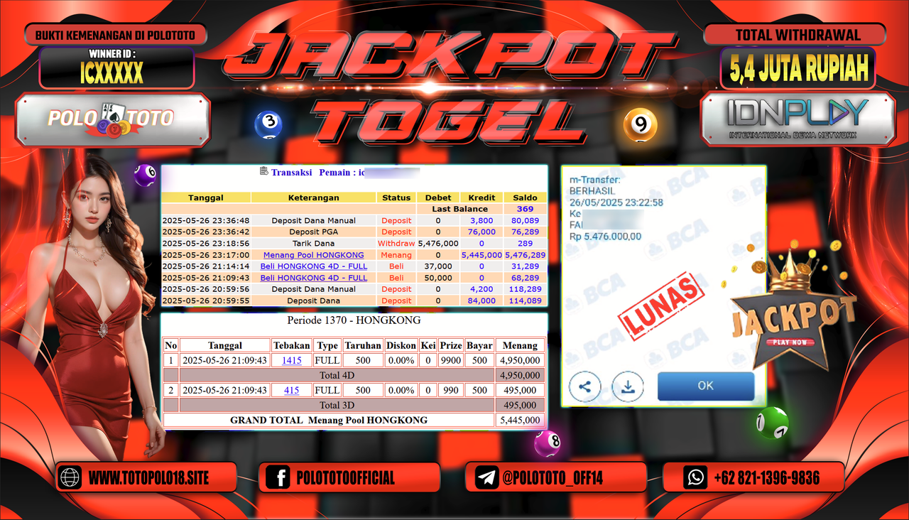 POLOTOTO JACKPOT TOGEL HONGKONG LOTTO Rp.5.476.000,-