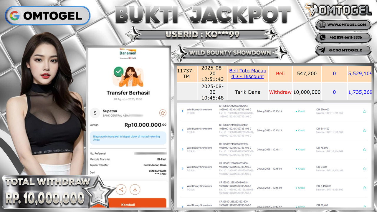 OMTOGEL JACKPOT PGSOFT WILD BOUNTY SHOWDOWN 10 JUTA DI BAYAR LUNAS ,-