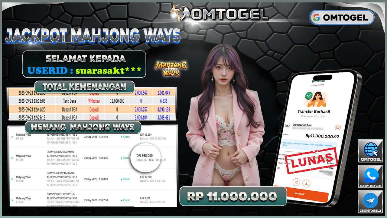 OMTOGEL JACKPOT PGSOFT MAHJONG WAYS 11 JUTA DI BAYAR LUNAS ,-