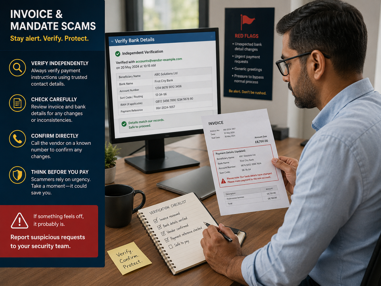 Business payment verification checklist warning to verify before paying