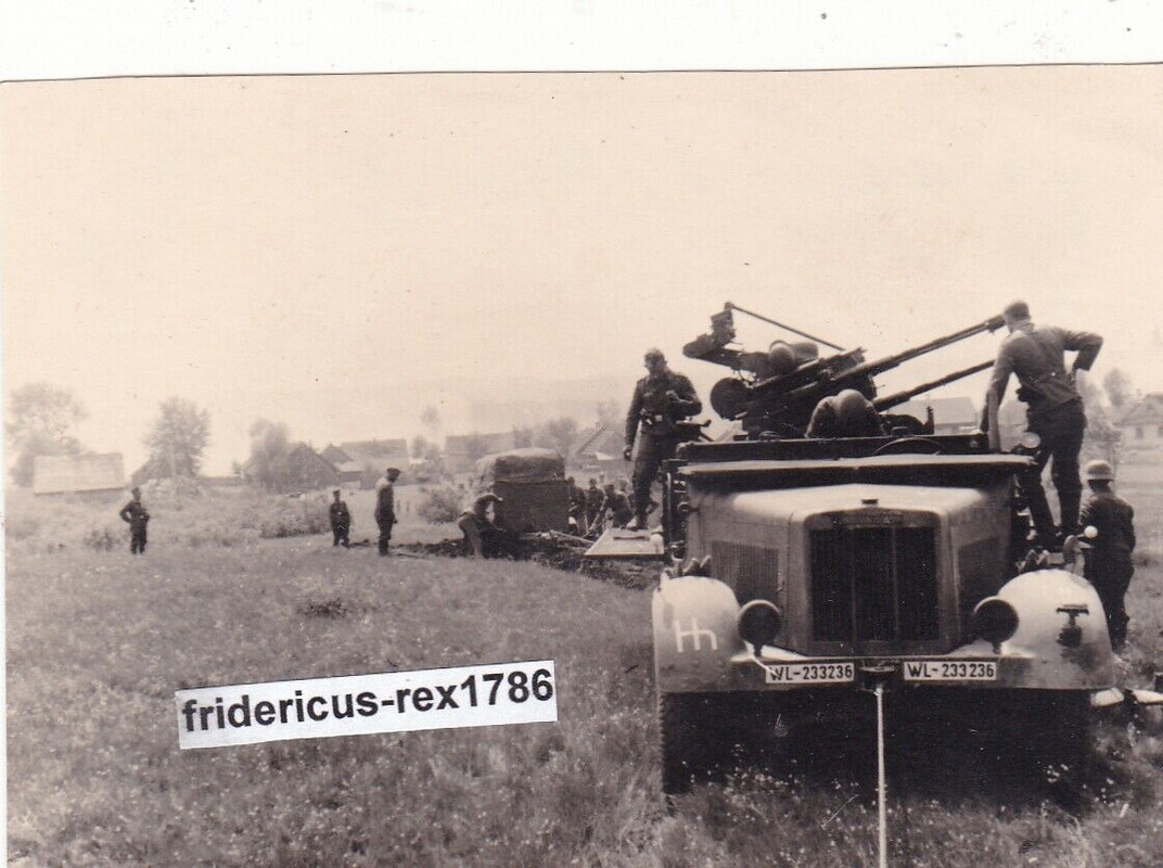 Foto Wehrmacht Sd.Kfz. 7 Selbstfahrlafette 2-cm Flakvierling 38 Div. Wappen (2)