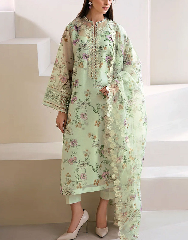 Fancy Embroidered EID Lawn Dress with Emb. Khaddi Net Dupatta