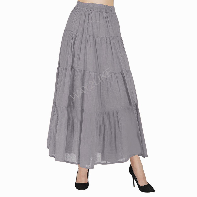 100% Cotton Women Western Plain Solid Cotton Tier Skirt Free Size All Occasions - Picture 12 of 27