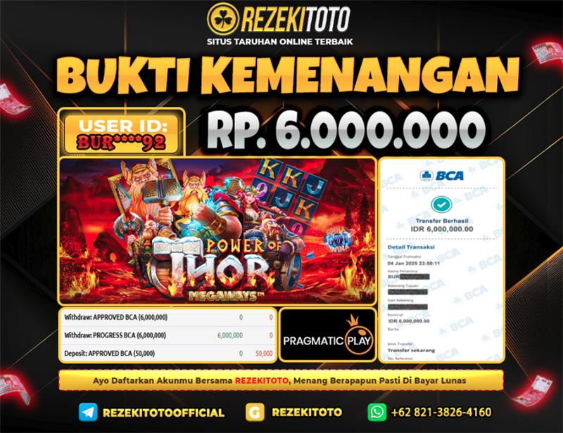 BUKTI KEMENANGAN 04 JANUARI 2026 POWER OF THOR MEGAWAYS 6 JUTA 