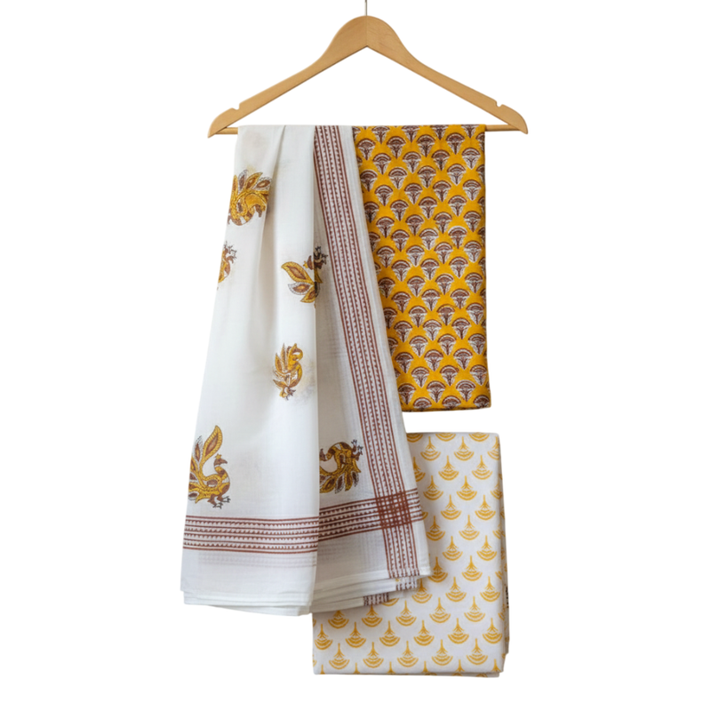 Qyaari by Penkraft Handblock Printed Cotton Dress Material - Unstitched Ethnic Fabric for Suits & Kurtis