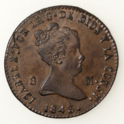 8 maravedís 1843. Isabel II. Segovia. (leyenda constitucionalista). PAS5845