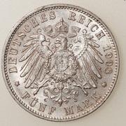 Alemania 5 marcos Guillermo II Württemberg 1908 PAS5336