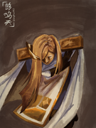 digital art of a humanized Financier Cookie from Cookie Run: Kingdom bowing.