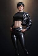 depth of field, 1girl, [[tall]], toned, large breasts, short hair, black hair, b s-2153493115