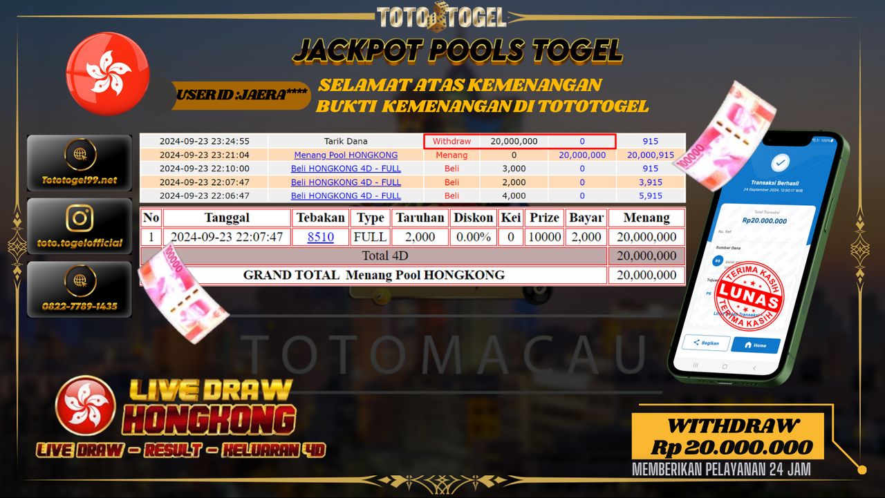 Bukti Kemenangan Permainan POOLS TOGEL Dengan ID : JAERA*** Terbayar Lunas!!