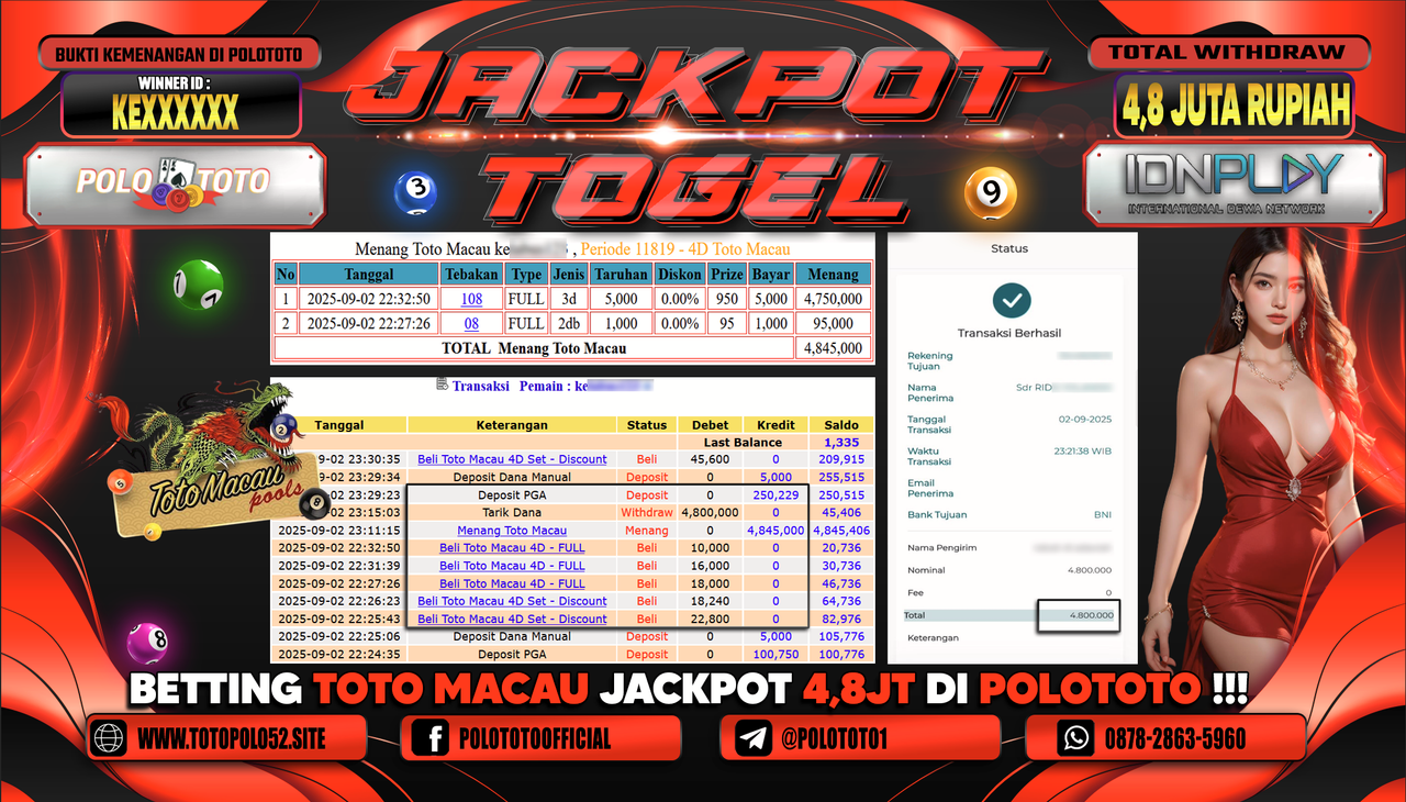 POLOTOTO JACKPOT TOGEL TOTO MACAU Rp.4.800.000,-