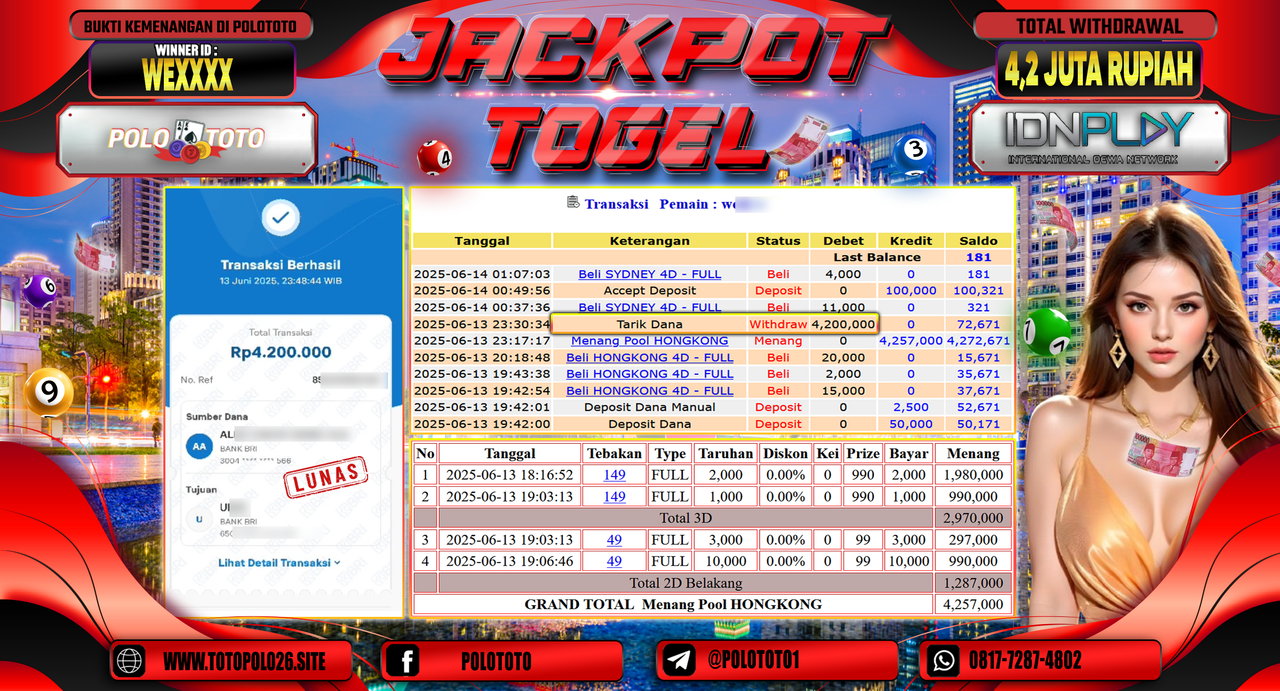 POLOTOTO JACKPOT TOGEL HONGKONG LOTTO Rp.4.200.000,-