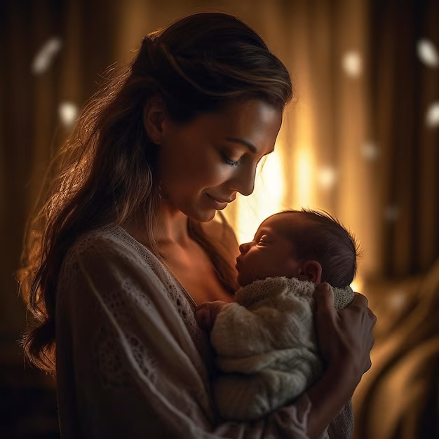 Madre sosteniendo a su bebé con ternura