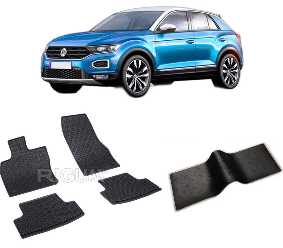 Set covorase auto VOLKSWAGEN T-ROC din 12.2017-PREZENT, cu covoras tunel median, CAROSERIE SUV, Presuri cauciuc 100%, compatibil cu autoturismul VOLKSWAGEN T-ROC, Rigum