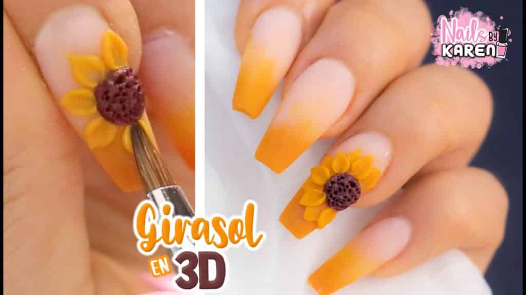 Uñas de acrílico con girasoles