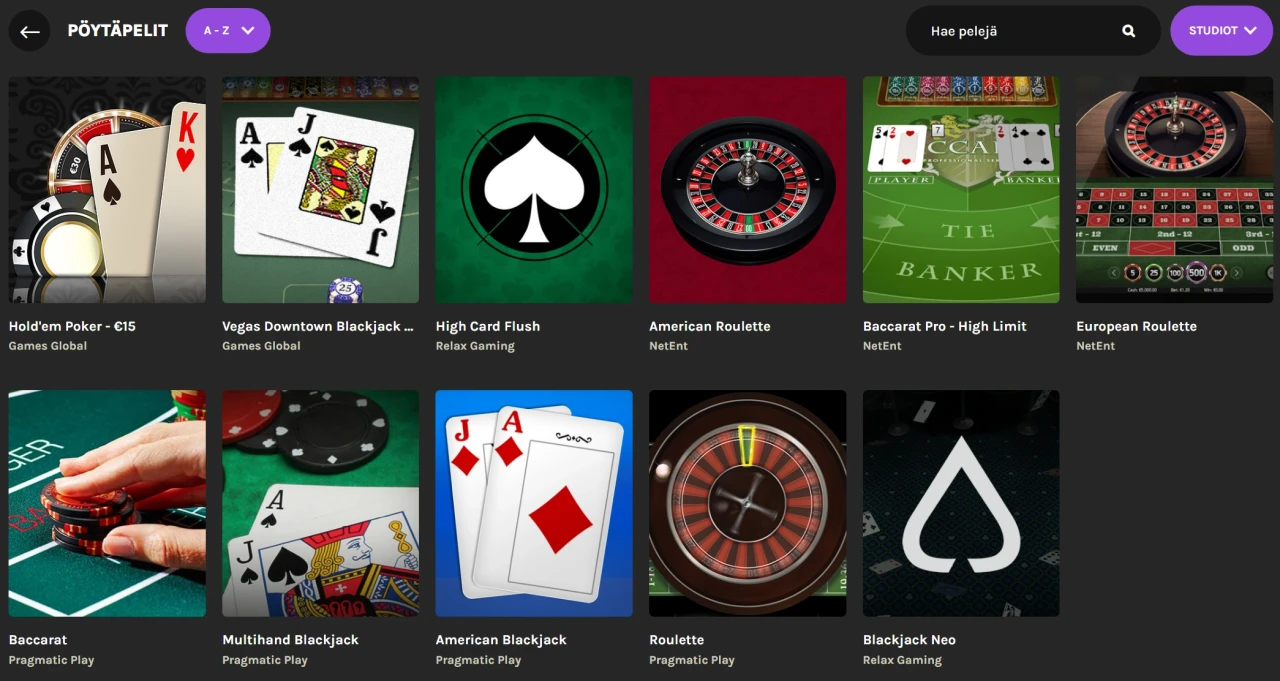 kruuna casino pöytäpelit