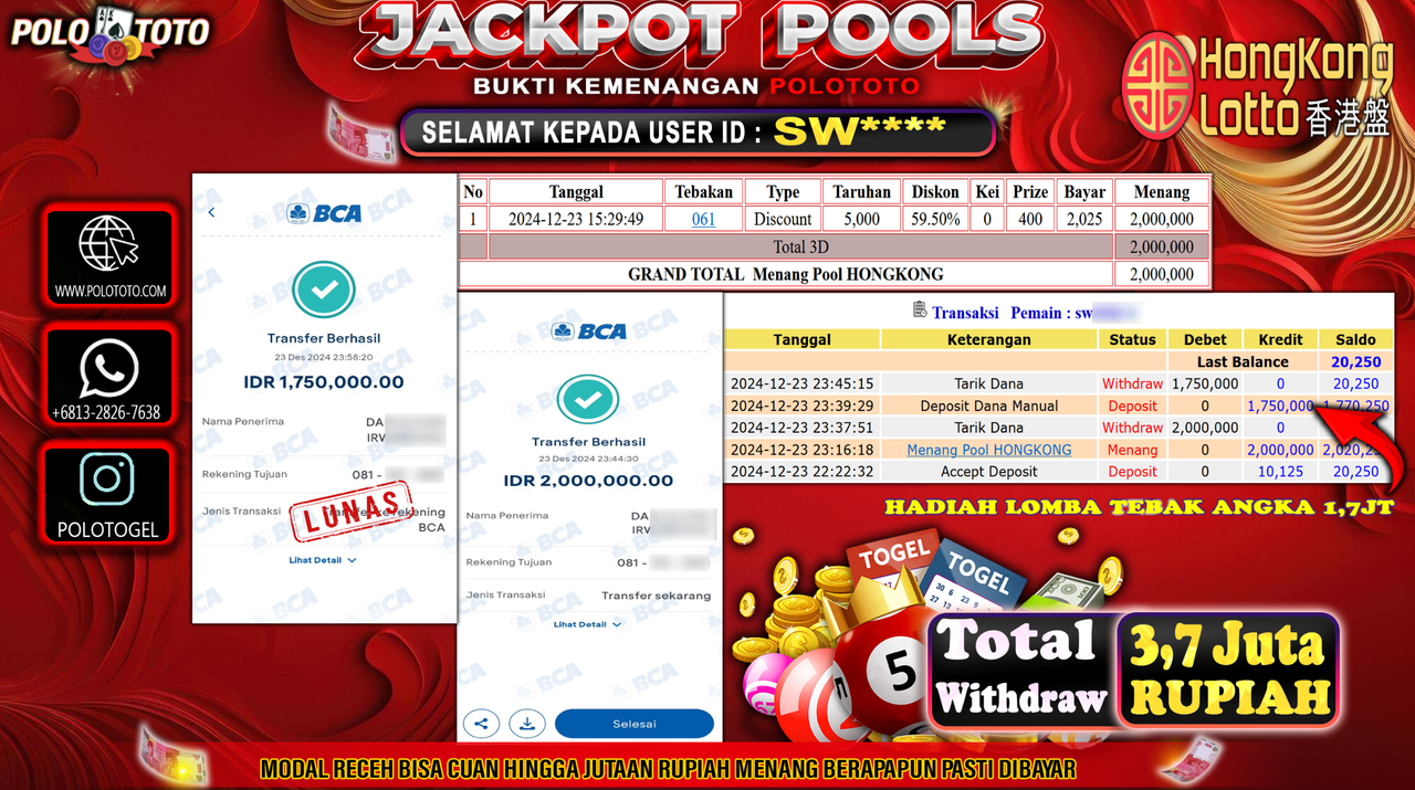 POLOTOTO JACKPOT TOGEL PASARAN HONGKONG Rp.3,750.000,-