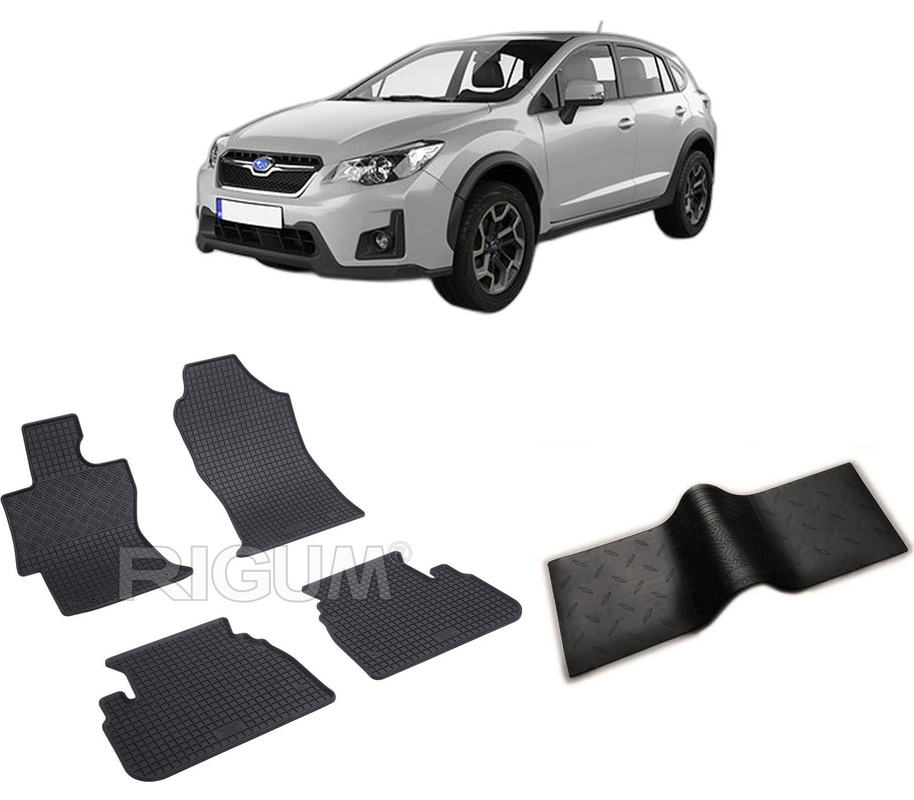 Set covorase auto SUBARU XV II din 01.2018-PREZENT, cu covoras tunel median, CAROSERIE SUV, Presuri cauciuc 100%, compatibil cu autoturismul SUBARU XV II, Rigum