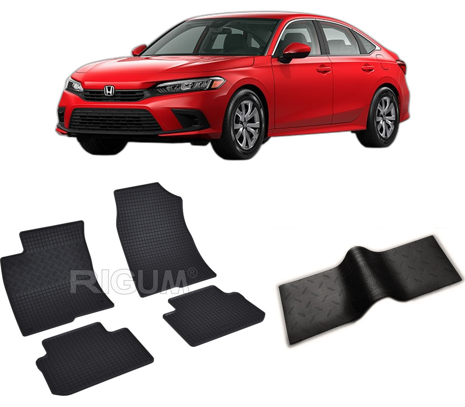 Set covorase auto HONDA CIVIC XI din 11.2022-PREZENT, cu covoras tunel median, CAROSERIE SEDAN, Presuri cauciuc 100%, compatibil cu autoturismul HONDA CIVIC XI, Rigum