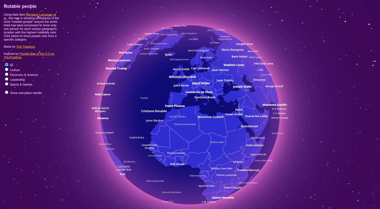 Mapa mundial interactivo muestra a la persona más famosa tu ciudad