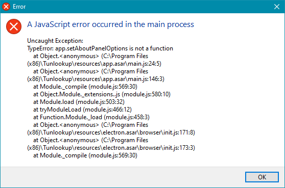 A javascript occurred in the main process Error